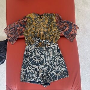 BCBGMAXAZRIA
Ivy Print Blocked Tie-front Romper In Blue